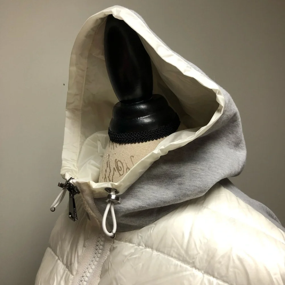 [5] Moncler Jacket Puffer Hooded Cardigan Grey Cream Women’s Small & Extra Small - Picture 6 of 8